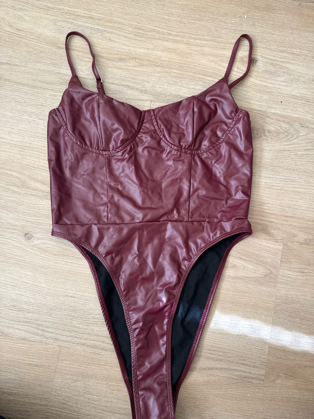 Faux Leather Burgundy Bodysuit